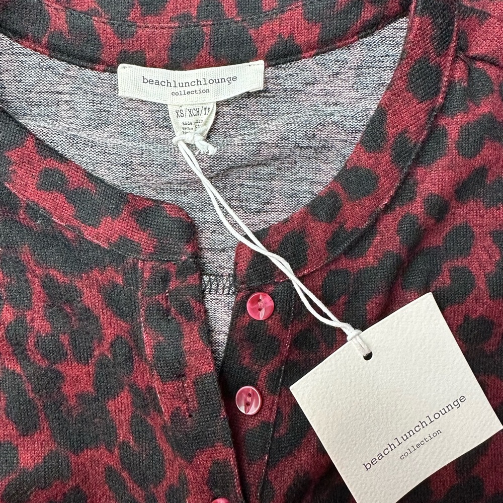 BEACH LUNCH LOUNGE Red Black Leopard Soft Long Sleeve Top NWT | Size XS - Picture 9 of 12